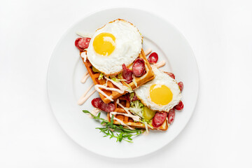 belgian waffle with fried egg