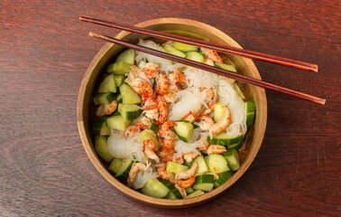 Asian salad with cucumber and crayfish