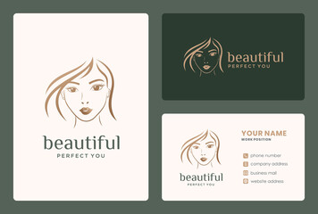 hair beauty women logo with business card template.