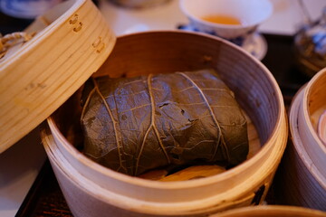 Sticky Rice Chinese Chimaki wrapped by leaf, Dim Sum - 中華粽 ちまき 飲茶