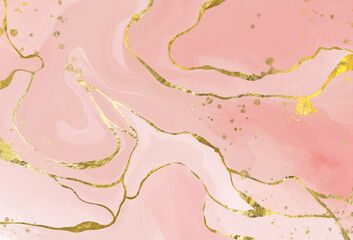 Vector Alcohol ink shape in tender pink and gold.