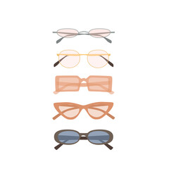 Women's glasses and sunglasses collection. Sunglasses with colored lenses. Female vector accessories. Trendy hand drawn illustration