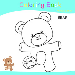 Coloring animals worksheet page. Educational printable colouring worksheet. Additional worksheet for kids. Black and white vector illustration.