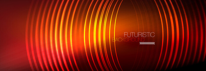 Dark abstract background with glowing neon circles. Trendy layout template for business or technology presentation, internet poster or web brochure cover, wallpaper