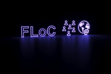 FLoC neon concept self illumination background 3D illustration