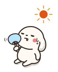 うちわを仰ぐ犬と太陽