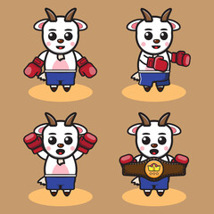 Vector illustration of cute Goat Boxing cartoon set. Good for icon, logo, label, sticker, clipart.