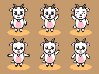Vector illustration of cute Goat cartoon set. Good for icon, logo, label, sticker, clipart.