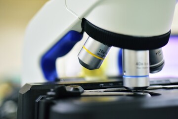 Microscope in laboratory equipment analyzer.