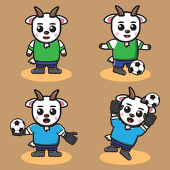 Vector illustration of cute Goat Football cartoon set. Good for icon, logo, label, sticker, clipart.