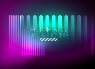 Bright neon color techno abstract background, shiny glowing neon lines in the dark background