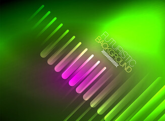 Bright neon color techno abstract background, shiny glowing neon lines in the dark background