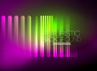 Bright neon color techno abstract background, shiny glowing neon lines in the dark background