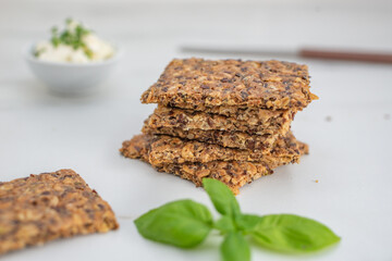 healthy home made crisp rye bread on a table