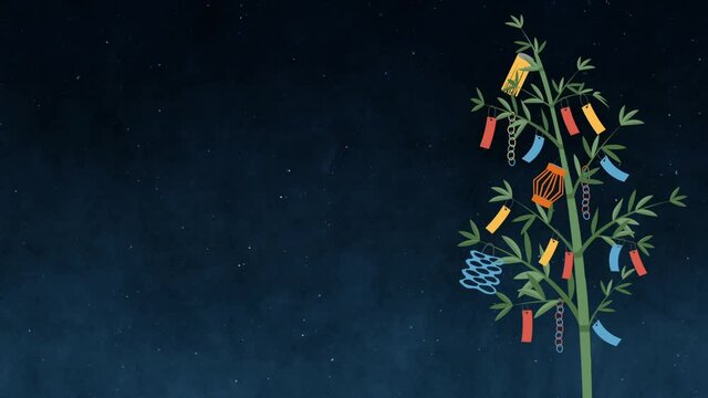 七夕　笹　夜空