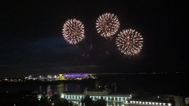 Beautiful evening fireworks in Nizhny Novgorod