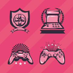 retro style video game badges