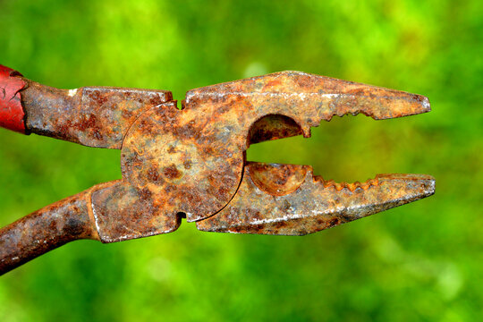 old rusty pliers close up image
