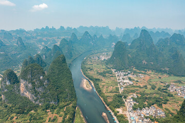 landscape with river and mountains in karst landform