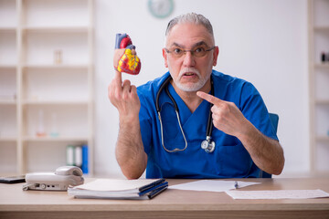 Old male doctor cardiologist working in the clinic