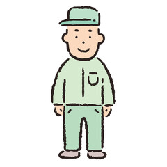 人物_作業員_緑_帽子_男性