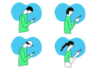 スマートフォンを見る人々のイラスト