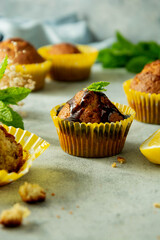 Homemade muffins, pastry and bakes concept. Freshly baked sweet snacks