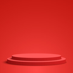 Red round podium. Pedestal. Scene. Vector illustration.