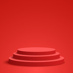 Red podium. Pedestal. Round scene. Vector illustration.