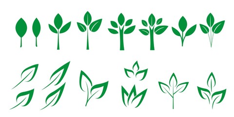 Leaf icons set ecology nature element, green leafs, environment and nature eco sign. Leaves on white background. Vector illustration.