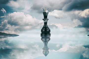 Chess Queen with pawn reflection. Megalomania concept. In life and business, people are deceiving at first glance. Lifestyle. Business.