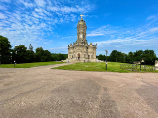 Fototapeta na wymiar Panorama with ancient cathedral, Dubrovitsy, Moscow region, Russia