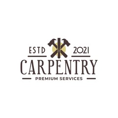 carpentry or wood worker logo with an illustration of hammer and wood planer. vector graphic for carpenter logo template.