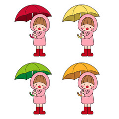 傘 ピンク色のレインコート 子ども