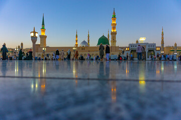 Pilgrims entering and perfoming  salah and Prayer at Masjid al Nabawi