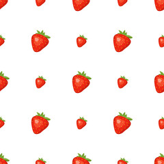Seamless background with red strawberries. Cute summer or spring print. Festive decoration for textiles, wrapping paper and design. Vector flat illustration