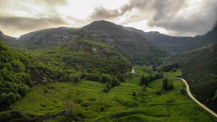 Pasiega Mountains in the north of Spain from a Drone view