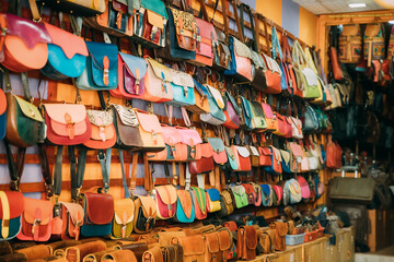 Canacona, Goa, India. Shop With Leather Goods - Bags, Wallets, Backpacks, Briefcases