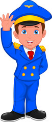 cartoon boy wearing pilot costume waving