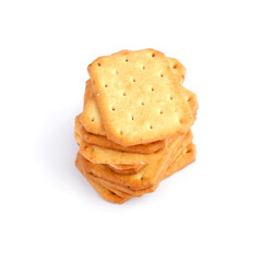 Delicious homemade cracker stack on white background