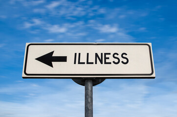 Illness road sign, arrow on blue sky background. One way blank road sign with copy space. Arrow on a pole pointing in one direction.