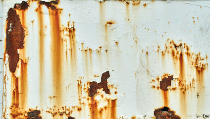 Rust with cracked and peeling paint on a white wall