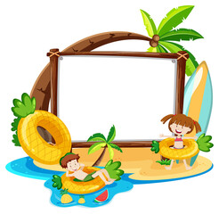 Summer beach theme with blank banner isolated on white background