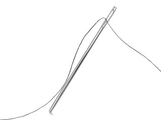 Sewing needle with thread isolated on white background
