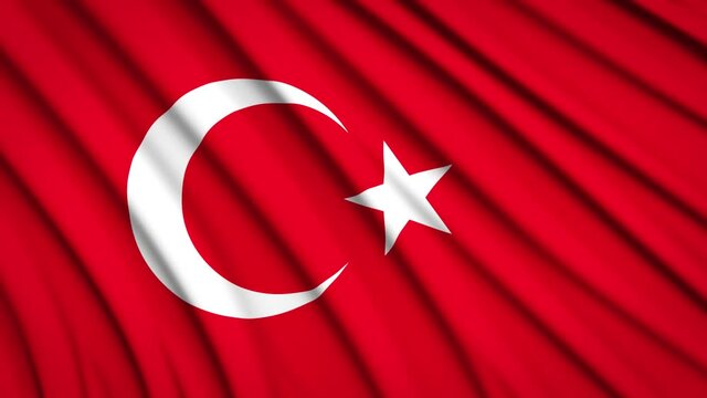 Turkey flag in motion. National background. Smooth waves of fabric. 3D render. 