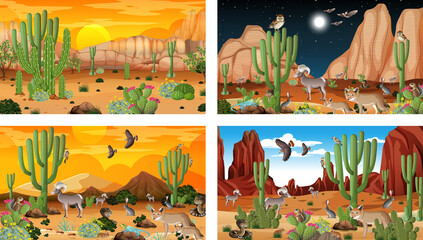 Different scenes with desert forest landscape with animals and plants © blueringmedia