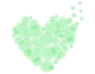 ハート01_19（ハート型になった緑色のシャボン・泡のイメージ）