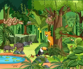 Wandaufkleber Rainforest scene with wild animals © blueringmedia