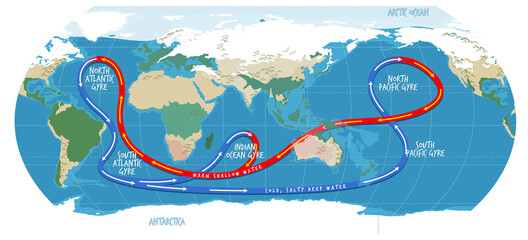 The ocean current world map with names © blueringmedia