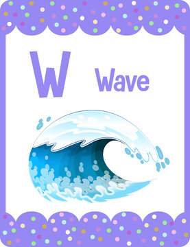 Alphabet flashcard with letter W for Wave